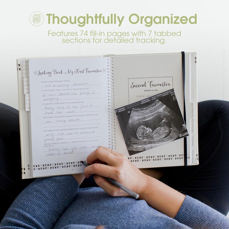 Pear Head دفتر يوميات الحمل - كتاب ذاكرة مكون من 74 صفحة وألبوم صور، مخطط محايد للجنس للأمهات الحوامل، يتضمن أقسام milestones وإدراج صور السونار - Image 5